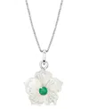 Macy's Mother-of-pearl (18mm) & Emerald (1/3 Ct. T.w.) Flower 18" Pendant Necklace In Sterling Silver In Sterling Silver