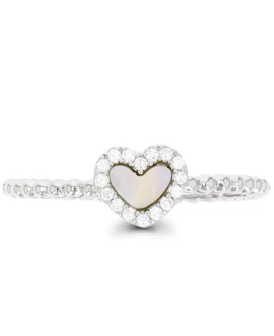 Macy's Mother Of Pearl And Cubic Zirconia Beaded Heart Ring (0.144 Ct. T.w.) In Sterling Silver