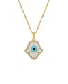 Macy's Mother Of Pearl And Cubic Zirconia Hamsa Hand Pendant In Gold