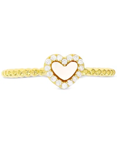 Macy's Mother Of Pearl & Cubic Zirconia Heart Ring In 14k Gold-plated Sterling Silver