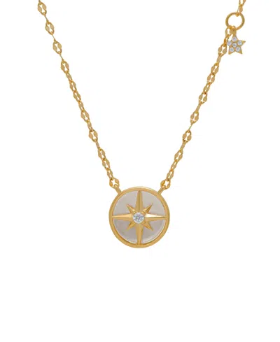 Macy's Mother Of Pearl And Cubic Zirconia Star In Circle In Gold