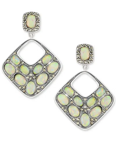 Macy's Mother Of Pearl & Marcasite Square Drop Earrings In Sterling Silver
