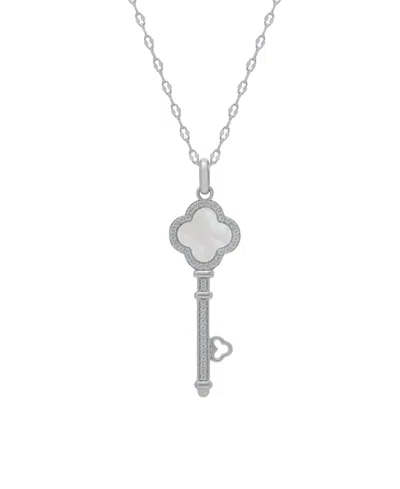 Macy's Mother Of Pearl Clover Key Pendant In Silver