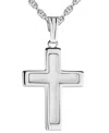 Macy's Mother Of Pearl Inlay 18" Cross Pendant Necklace In Sterling Silver In Silver