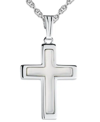 Macy's Mother Of Pearl Inlay 18" Cross Pendant Necklace In Sterling Silver