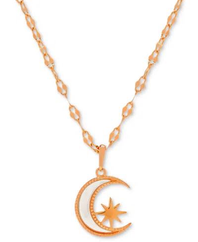 Macy's Mother Of Pearl Moon & Star 18" Pendant Necklace In Rose Gold-plated Sterling Silver