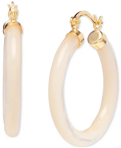 Macy's Mother-of-pearl Tubular Medium Hoop Earrings In 18k Gold-plated Sterling Silver, 1-1/8"