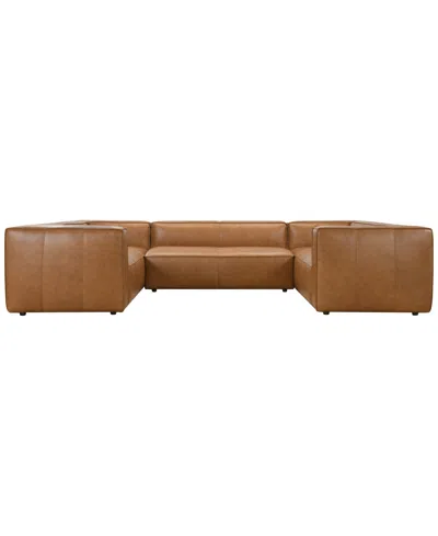 Macy's Moxley 3-piece Genuine Leather Deep Seating Sectional Sofa,  Exclusive In Caramel