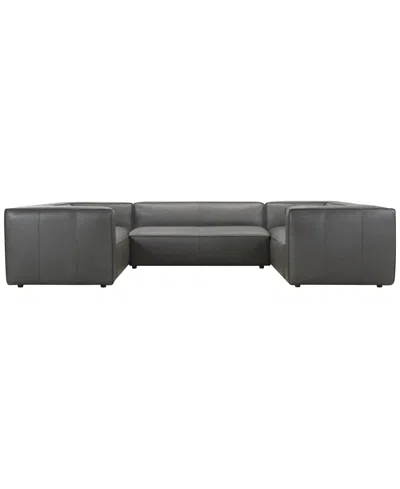 Macy's Moxley 3-piece Genuine Leather Deep Seating Sectional Sofa,  Exclusive In Granite
