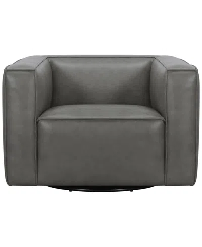 Macy's Moxley 41" Genuine Leather Memory Return Swivel Chair,  Exclusive In Granite