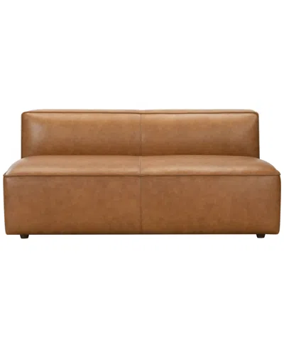 Macy's Moxley 63" Genuine Leather Deep Seating Armless Sofa,  Exclusive In Caramel