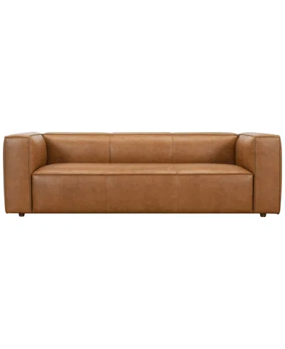 Macy's Moxley 99" Genuine Leather Deep Seating Sofa,  Exclusive In Caramel