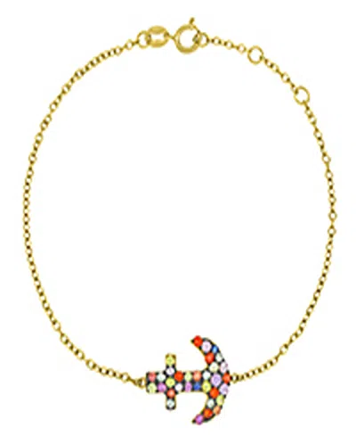 Macy's Multi-color Sapphire Anchor Bracelet In 14k Yellow Gold Over Sterling Silver