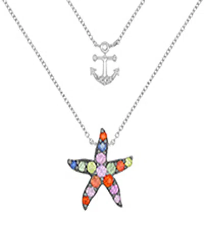 Macy's Multi-color Starfish & Anchor Necklace In Rhodium Over Sterling Silver In Pink
