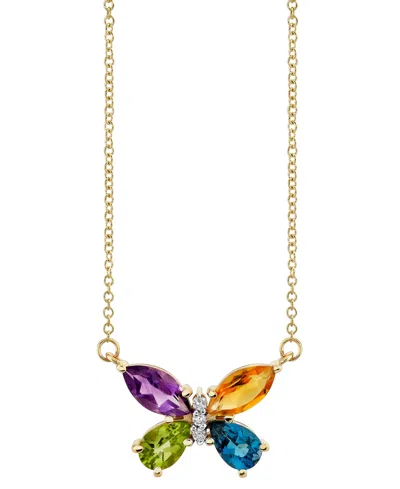 Macy's Multi-gemstone (1-7/8 Ct. T.w.) & Diamond Accent Butterfly 18" Pendant Necklace In 14k Gold In Multi Gemstone