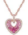 Macy's Multi Gemstone (1/2 Ct. T.w.) & Diamond (1/10 Ct. T.w.) 18" Heart Pendant Necklace In 14k Rose Gold In Multi-gemstone