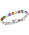 Macy's Multi-gemstone (14-1/2 Ct. T.w.) & Diamond Cluster (1/8 Ct. T.w.) Cushion Tennis Bracelet In Sterlin In Ss