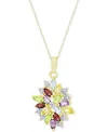 Macy's Multi-gemstone (2-1/8 Ct. T.w.) And Diamond Accent Cluster Pendant Necklace In 18k Gold-plated Sterl In Multi-gemstone