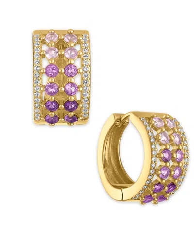 Macy's Multi-gemstone (2 Ct. T.w.) Huggie Hoop Earrings In 14k Gold Over Sterling Silver (also Available In In Purple