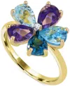 Macy's Multi-gemstone (3-1/2 Ct. T.w.) Flower Statement Ring With Diamond Accent In 14k Gold-plated Sterlin In Blue