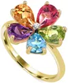 Macy's Multi-gemstone (3-1/2 Ct. T.w.) Flower Statement Ring With Diamond Accent In 14k Gold-plated Sterlin In Yellow