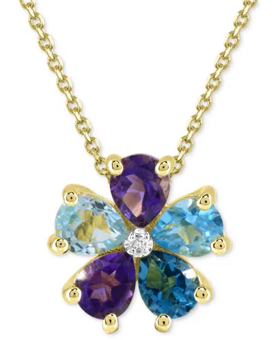 Macy's Multi-gemstone 3-1/4 Ct. T.w. With Diamond Accent Flower Statement Pendant In 14k Gold-plated Sterli In Blue