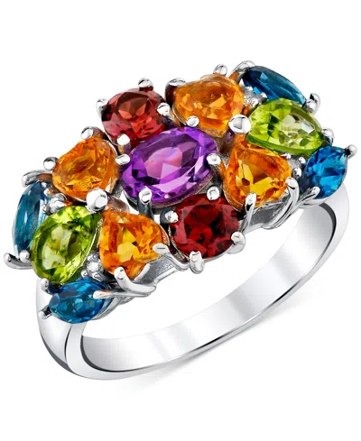 Macy's Multi-gemstone (4 Ct. T.w.) & Diamond Accent Cluster Statement Ring In Sterling Silver In Multi Gemstone
