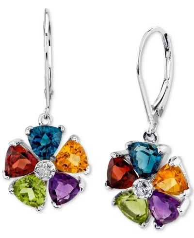 Macy's Multi-gemstone (5 Ct. T.w.) & Diamond Accent Flower Leverback Drop Earrings In Sterling Silver In Multi Gemstone