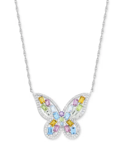 Macy's Multi-gemstone Butterfly 18" Pendant Necklace In Sterling Silver