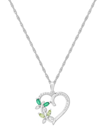 Macy's Multi-gemstone Butterfly Heart 18" Pendant Necklace (1/2 Ct. T.w.) In Sterling Silver (also In Addit In Green