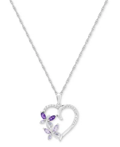 Macy's Multi-gemstone Butterfly Heart 18" Pendant Necklace (1/2 Ct. T.w.) In Sterling Silver (also In Addit In Purple