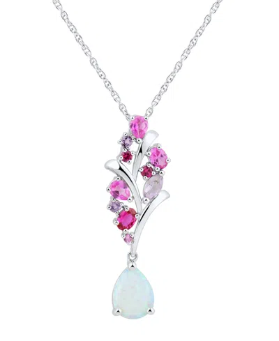Macy's Multi-gemstone Cluster Drop 18" Pendant Necklace (1-1/2 Ct. T.w.) In Sterling Silver