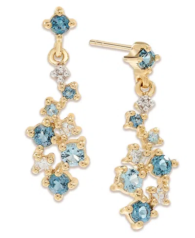 Macy's Multi-gemstone Cluster Drop Earrings (5/8 Ct. T.w.) In 14k Gold-plated Sterling Silver In Multi-blue  White Topaz