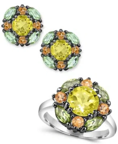 Macy's Multi Gemstone Cluster Stud Earrings Ring Collection In Sterling Silver In Multi-gemstone