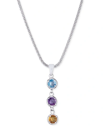 Macy's Multi-gemstone Dangle Drop Pendant Necklace (7 Ct. T.w.) In Sterling Silver, 18" + 3" Extender