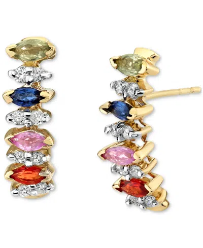 Macy's Multi-gemstone Drop Earrings In 14k Yellow Gold In Multi Sapphire