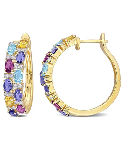 Macy's Multi Gemstone Hoop Earrings In Gold