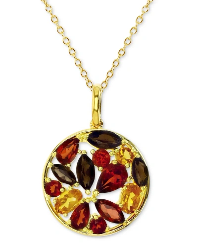 Macy's Multi-gemstone Mixed Cut Open Cluster 18" Pendant Necklace (3 Ct. T.w.) In 14k Gold-plated Sterling