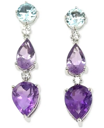 Macy's Multi-gemstone Pear Drop Earrings (4-4/5 Ct. T.w.) In Sterling Silver In Pink Amethyst