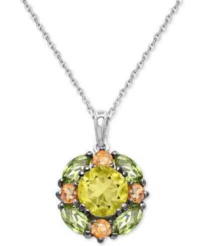Macy's Multi-gemstone Round Cluster 18" Pendant Necklace (3-3/8 Ct. T.w.) In Sterling Silver (also In Alter In Lime Quartz,citrine