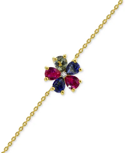 Macy's Multi Gemstone With Diamond Accent Flower Statement Bracelet In 14k Gold-plated Sterling Silver