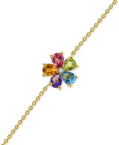 Macy's Multi Gemstone With Diamond Accent Flower Statement Bracelet In 14k Gold-plated Sterling Silver