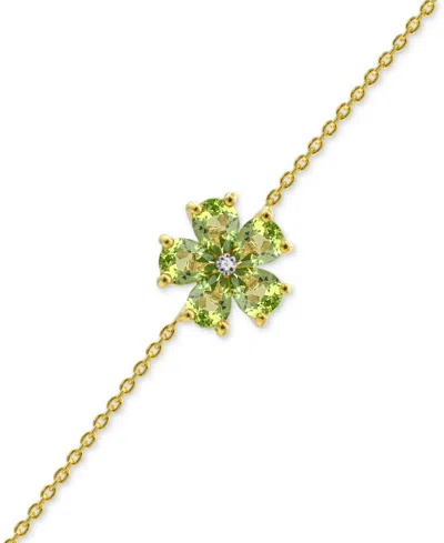 Macy's Multi Gemstone With Diamond Accent Flower Statement Bracelet In 14k Gold-plated Sterling Silver