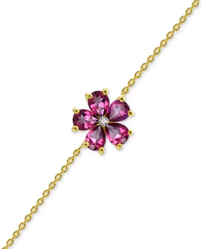 Macy's Multi Gemstone With Diamond Accent Flower Statement Bracelet In 14k Gold-plated Sterling Silver