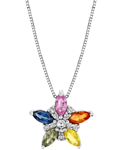 Macy's Multi-sapphire (1-1/6 Ct. T.w.) & Diamond (1/10 Ct. T.w.) Star Pendant In 14k White Gold In Multi Sapphire