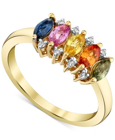 Macy's Multi-sapphire (1-1/6 Ct. T.w.) & Diamond Accent Ring In 10k Yellow Gold In Multi Sapphire