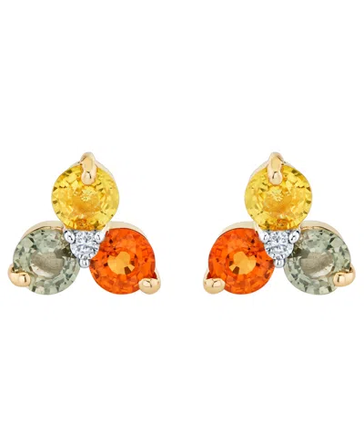 Macy's Multi-sapphire (1-7/8 Ct. T.w.) And Diamond Accent Stud Earrings In 14k Yellow Gold In Neutral