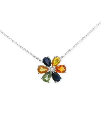 Macy's Multi-sapphire Flower 18" Pendant Necklace (3 Ct. T.w.) In Sterling Silver