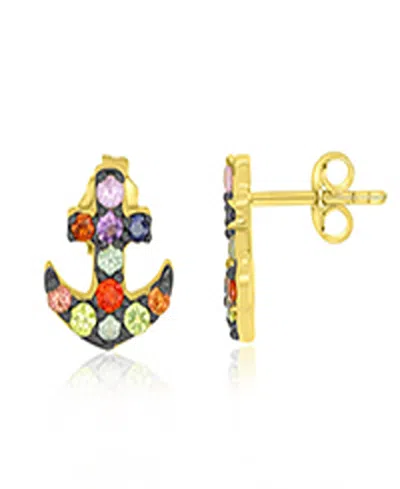 Macy's Multi-stone Anchor Stud Earrings In 14k Yellow Gold Over Sterling Silver