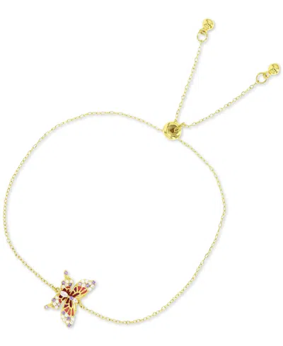 Macy's Multicolor Cubic Zirconia & Enamel Butterfly Bolo Bracelet In Gold